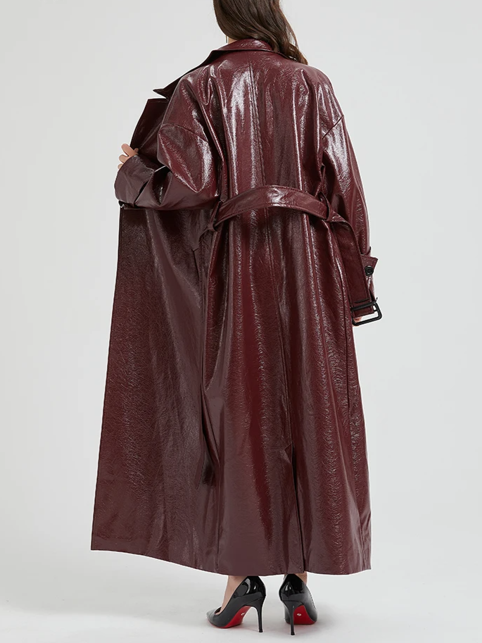 Viviane | Bordeaurode Leren Trenchcoat