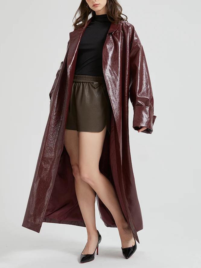Viviane | Bordeaurode Leren Trenchcoat
