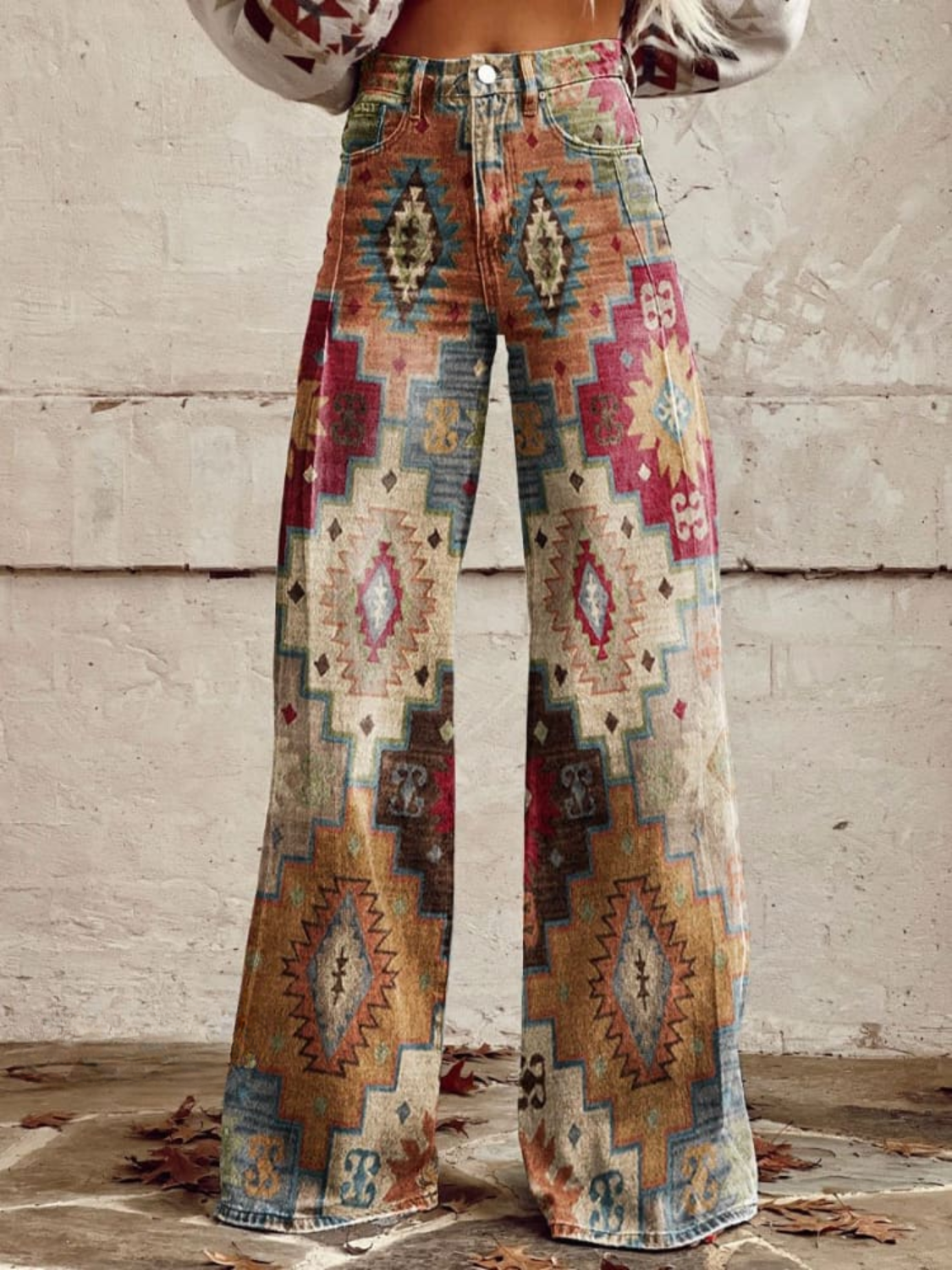Anaïs | Wijde Spijkerbroek met Aztec Motief