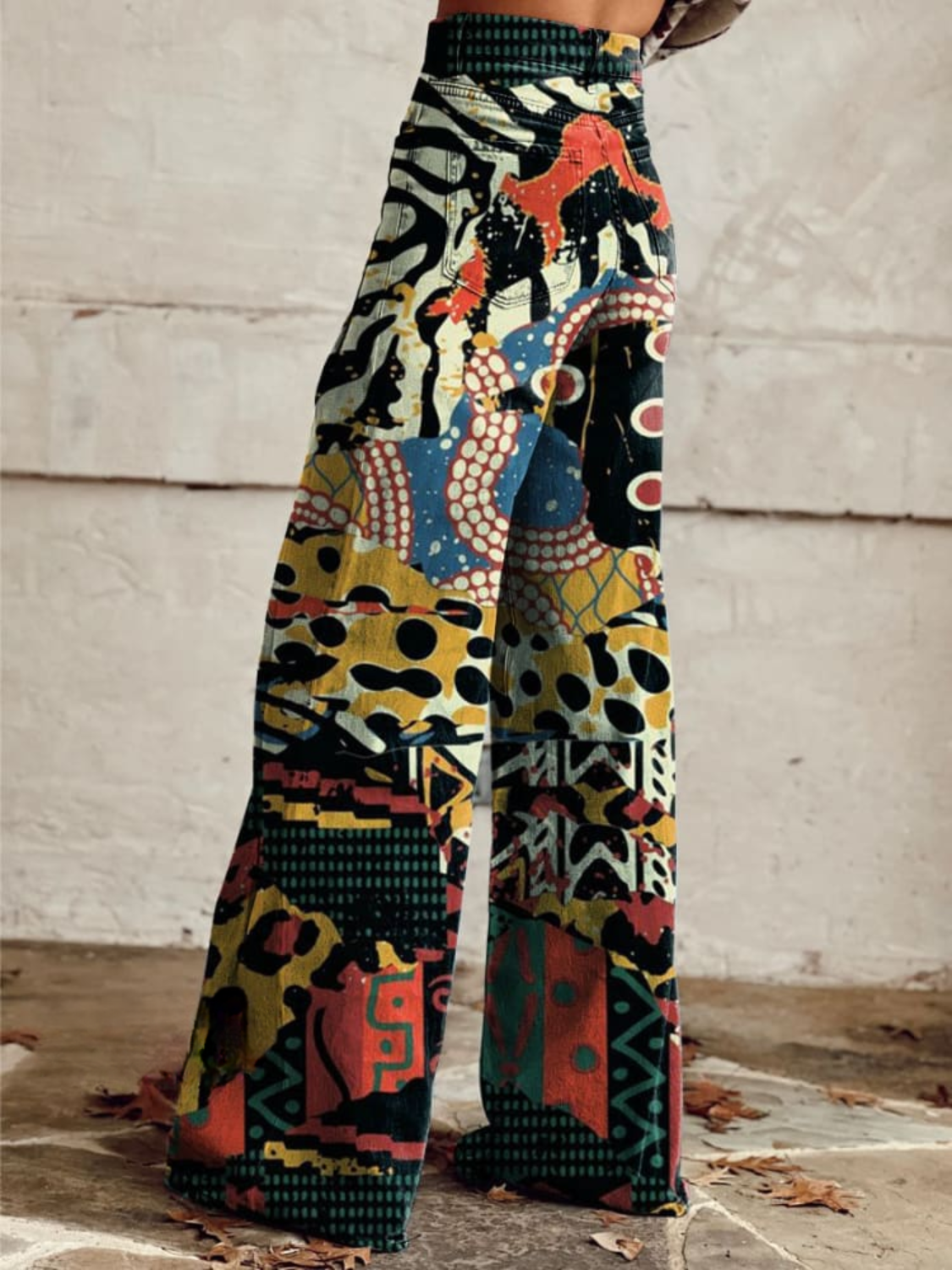 Leona | Wijde Spijkerbroek met Tribal Kunstprint