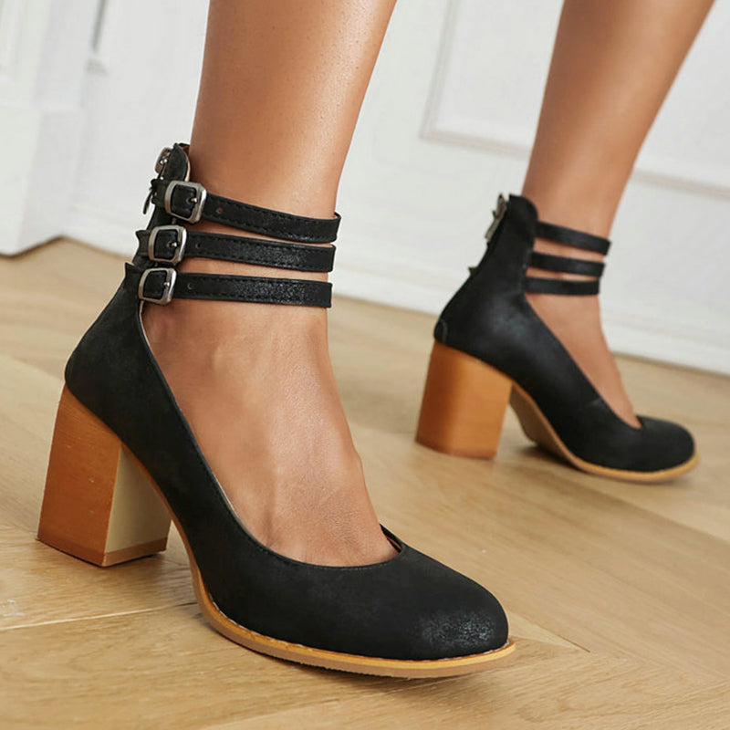 Carlijn – Elegante Herfst Sandalen met Enkelband en Blokhak