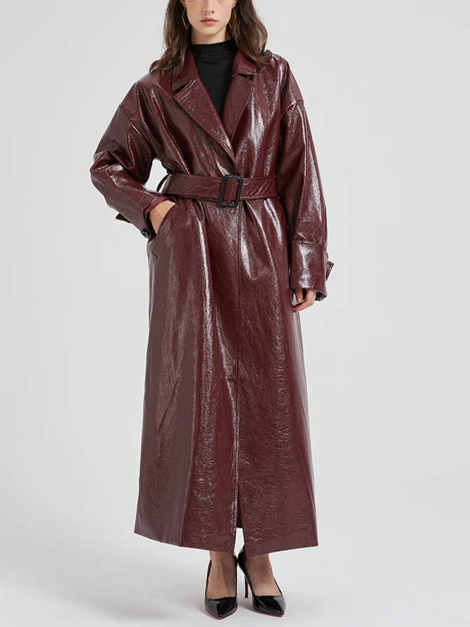Viviane | Bordeaurode Leren Trenchcoat