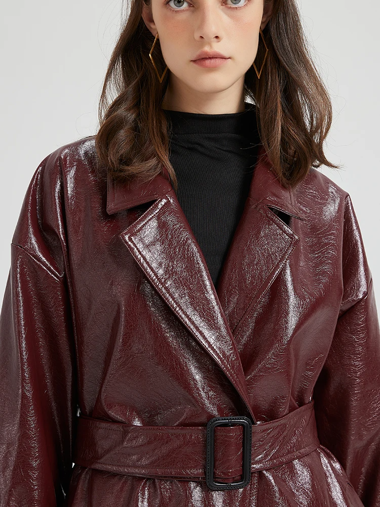 Viviane | Bordeaurode Leren Trenchcoat