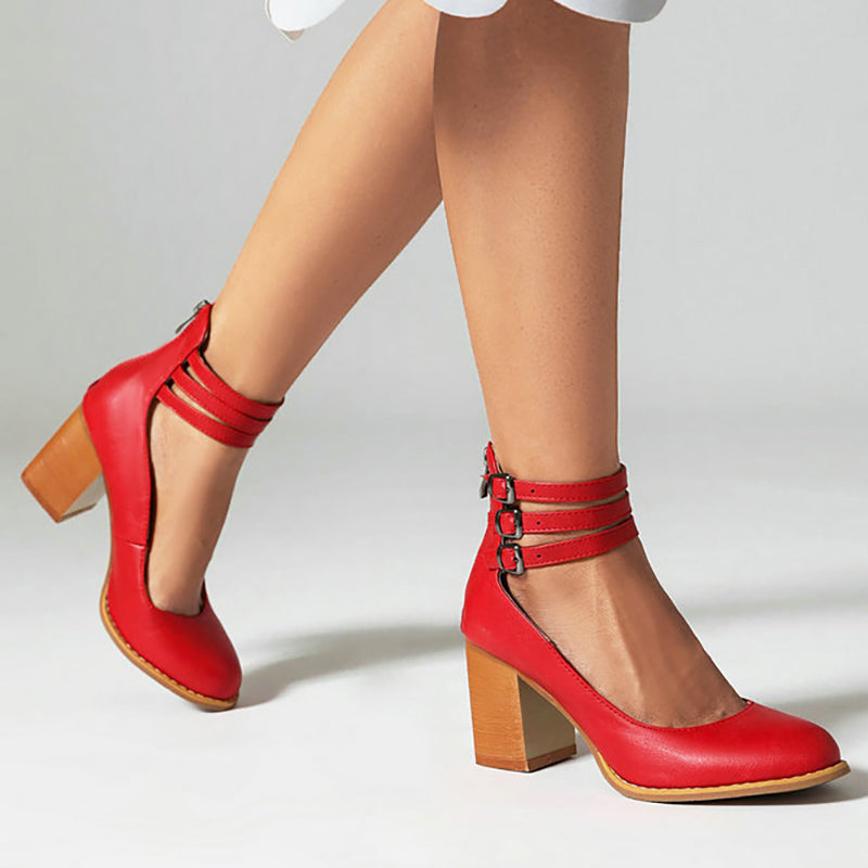 Carlijn – Elegante Herfst Sandalen met Enkelband en Blokhak