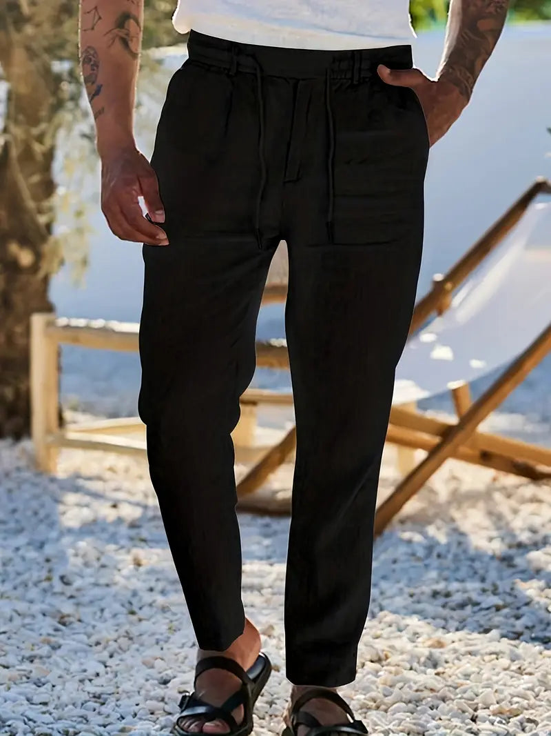 Van Der Waal™ | Linnen Broek met Trekkoord