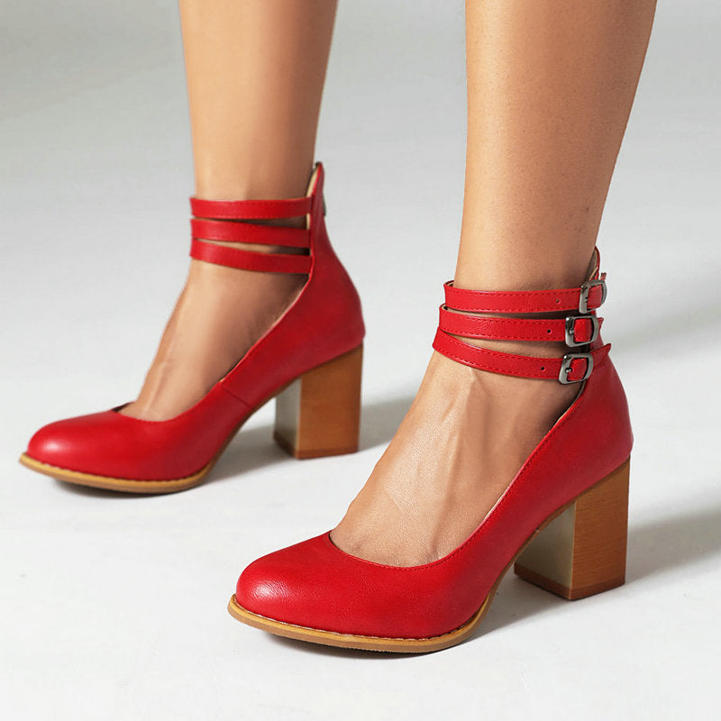 Carlijn – Elegante Herfst Sandalen met Enkelband en Blokhak