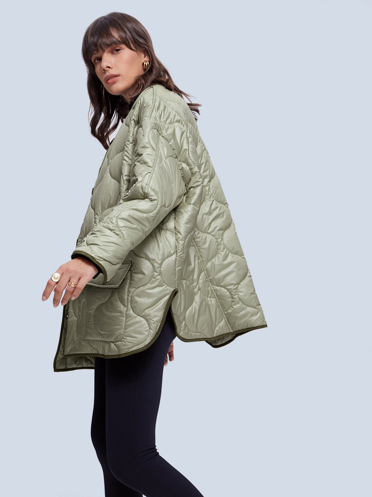 Groene gewatteerde jas voor dames
