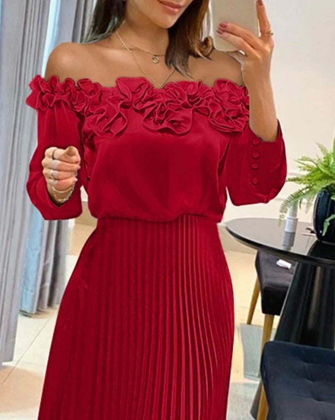 Aria | Maxi Jurk Off-Shoulder Flonkerend