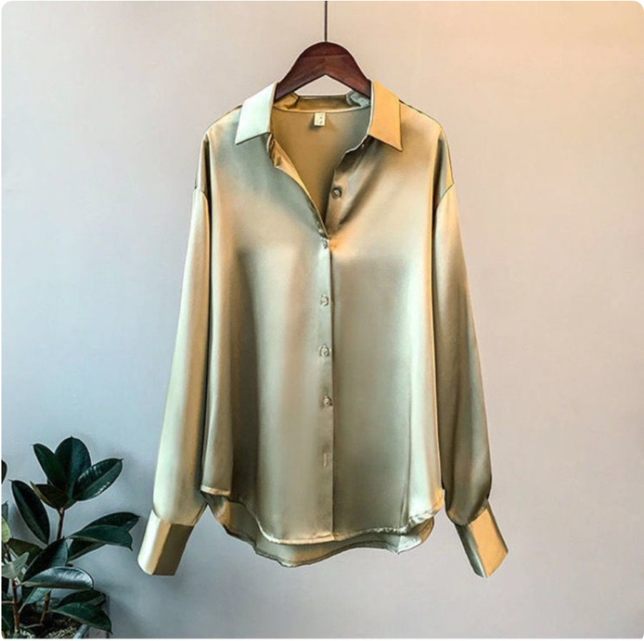 Olivia - Luxe Satijnen Blouse met Lange Mouwen