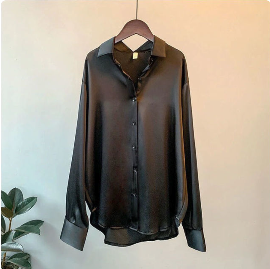 Olivia - Luxe Satijnen Blouse met Lange Mouwen