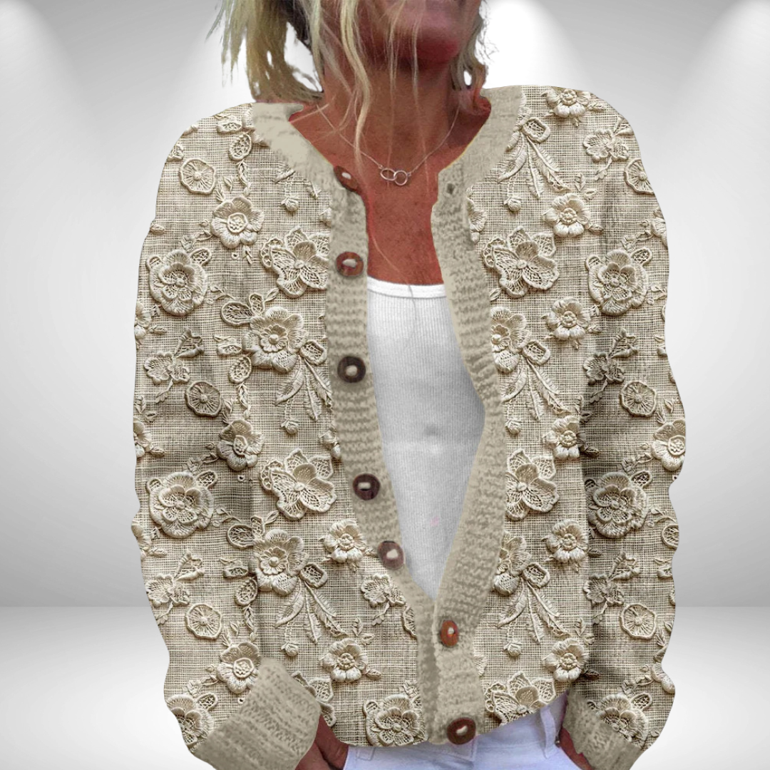 Noa | Gebreide Cardigan met Unieke Print