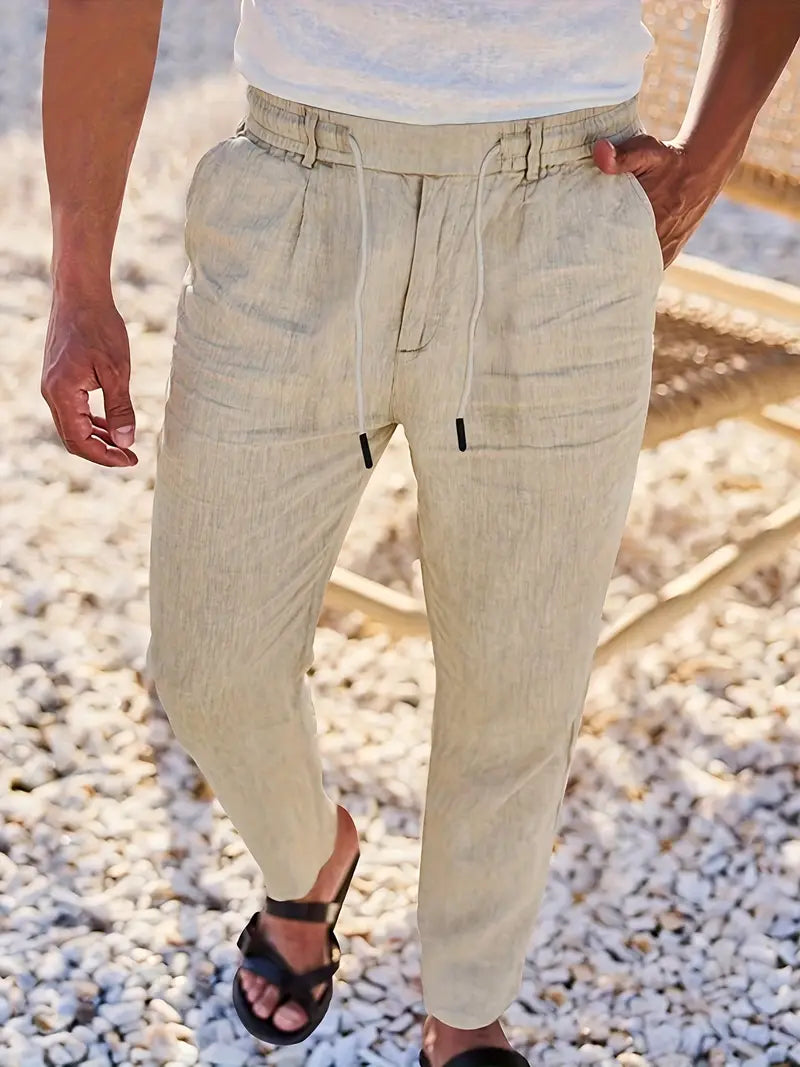 Van Der Waal™ | Linnen Broek met Trekkoord