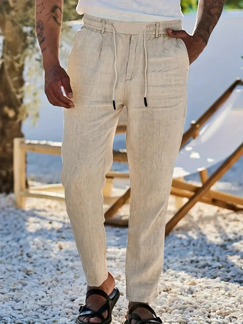 Van Der Waal™ | Linnen Broek met Trekkoord