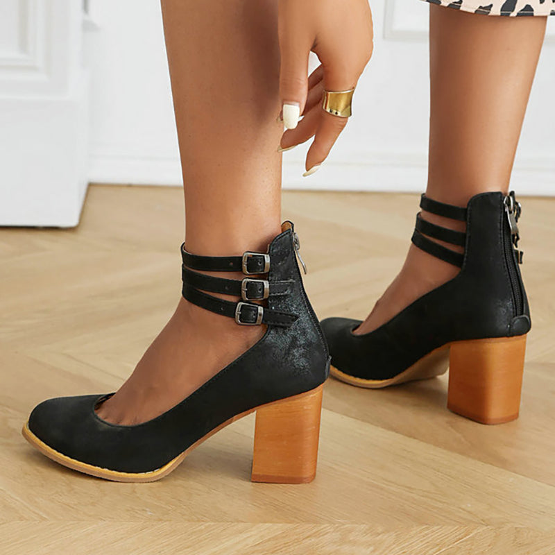 Carlijn – Elegante Herfst Sandalen met Enkelband en Blokhak