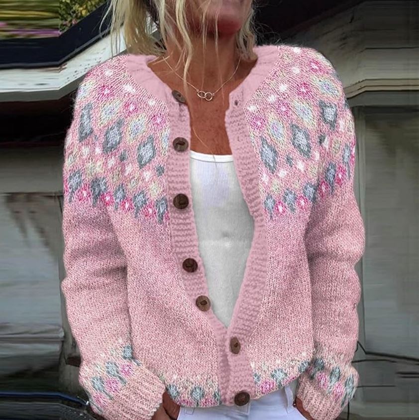 Noa | Gebreide Cardigan met Unieke Print