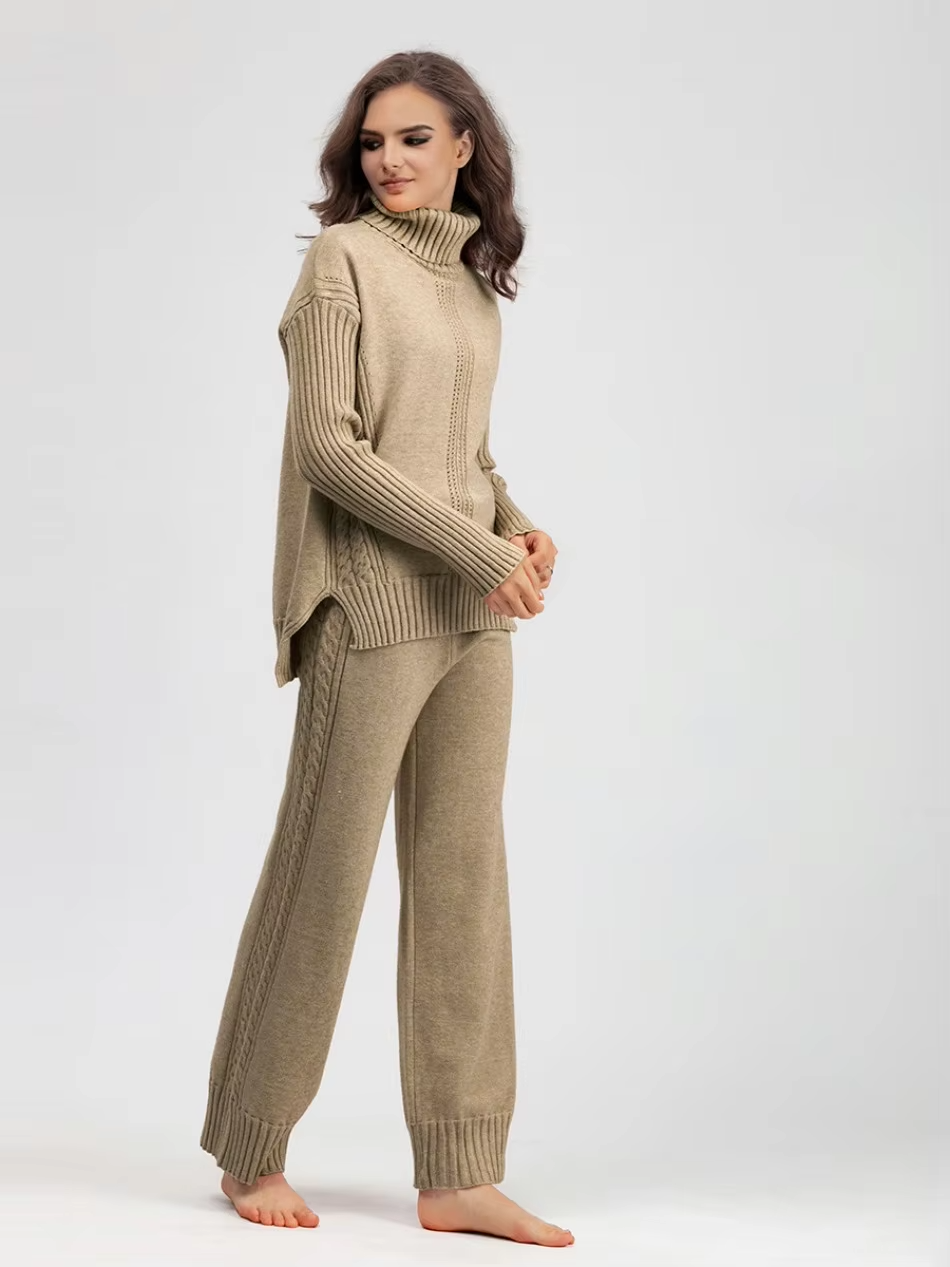 Scarlett | Chic Hoge Hals Gebreide Trui en Losse Broek Set