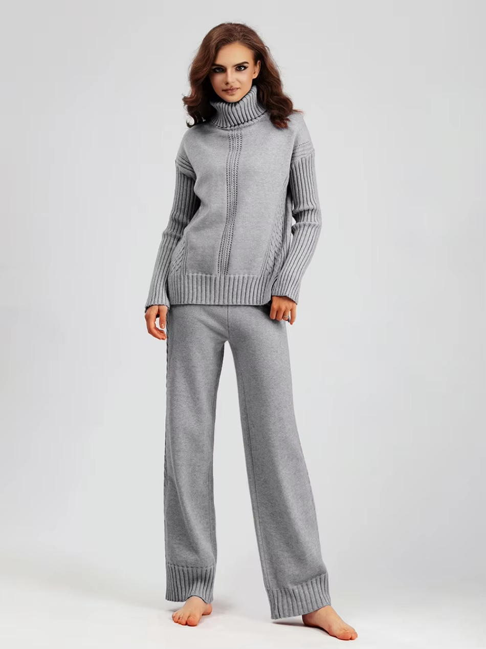 Scarlett | Chic Hoge Hals Gebreide Trui en Losse Broek Set