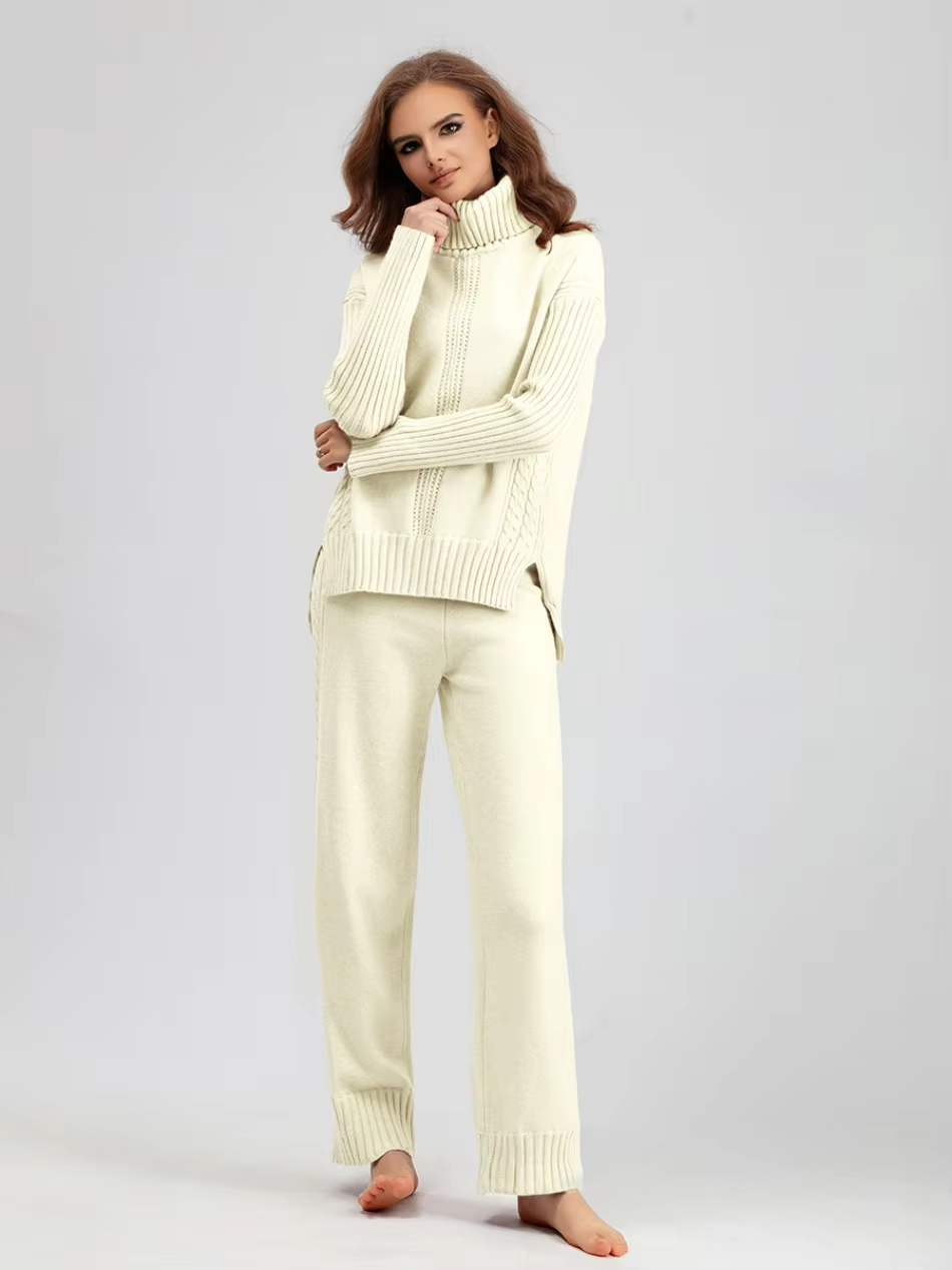 Scarlett | Chic Hoge Hals Gebreide Trui en Losse Broek Set
