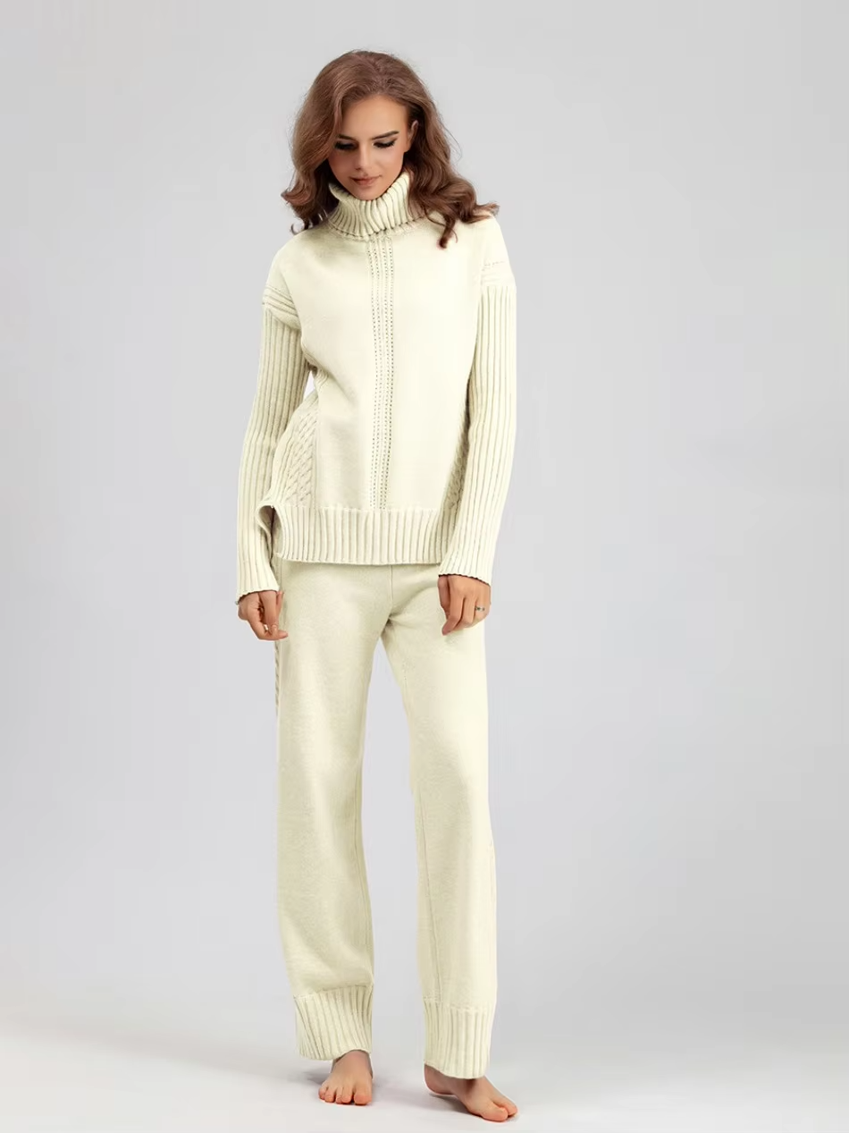 Scarlett | Chic Hoge Hals Gebreide Trui en Losse Broek Set