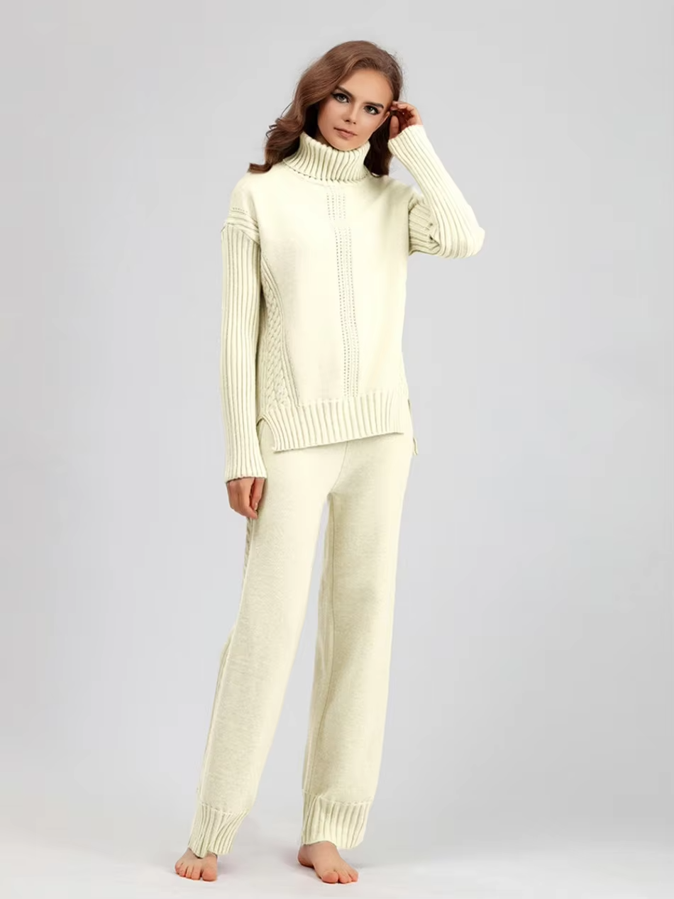 Scarlett | Chic Hoge Hals Gebreide Trui en Losse Broek Set