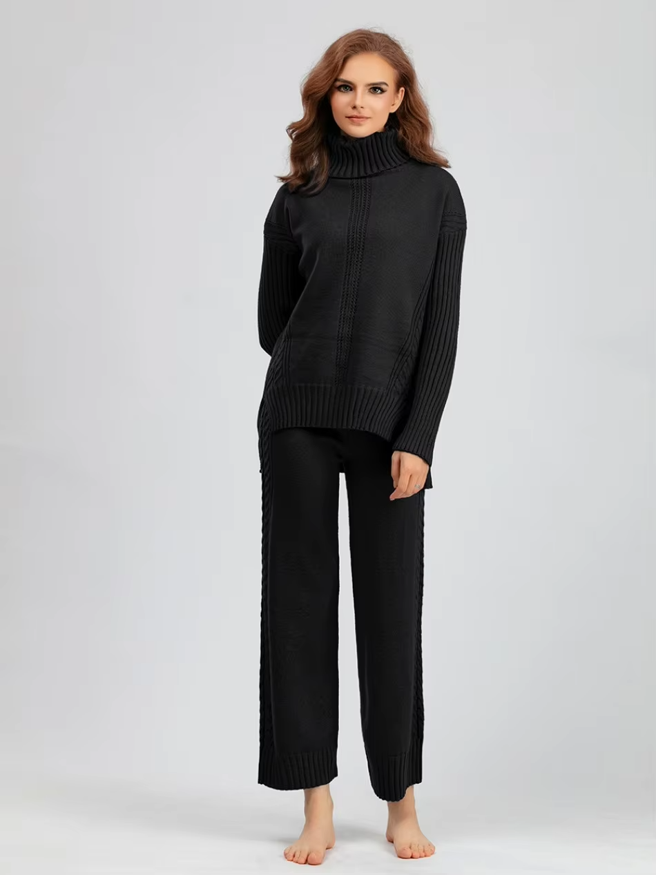 Scarlett | Chic Hoge Hals Gebreide Trui en Losse Broek Set