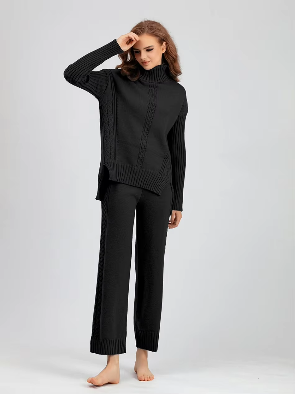Scarlett | Chic Hoge Hals Gebreide Trui en Losse Broek Set