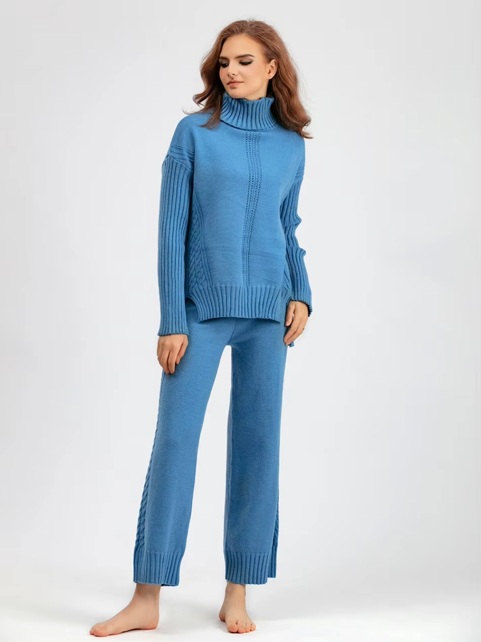Scarlett | Chic Hoge Hals Gebreide Trui en Losse Broek Set