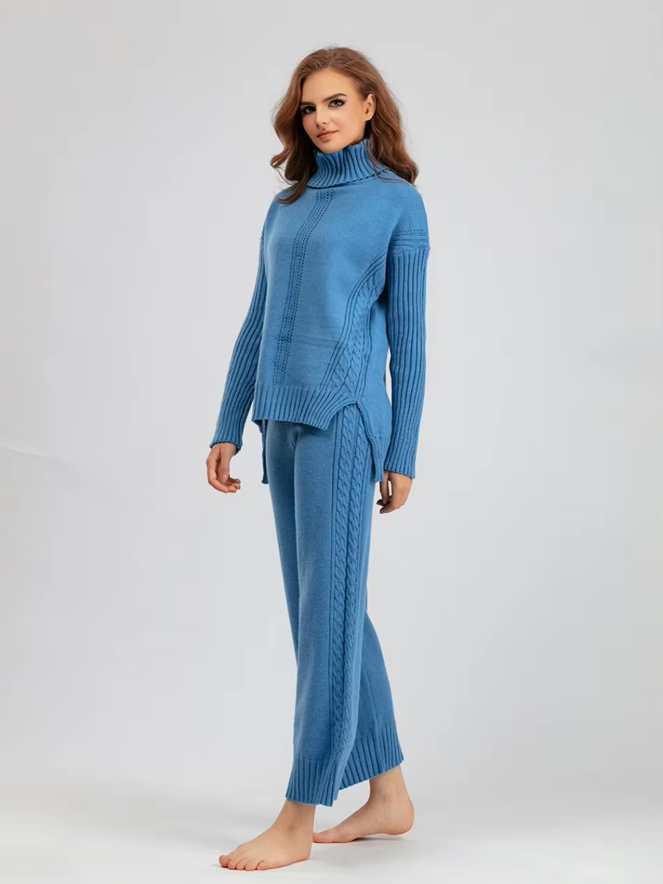 Scarlett | Chic Hoge Hals Gebreide Trui en Losse Broek Set