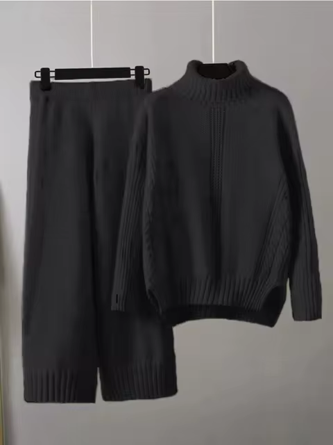 Scarlett | Chic Hoge Hals Gebreide Trui en Losse Broek Set