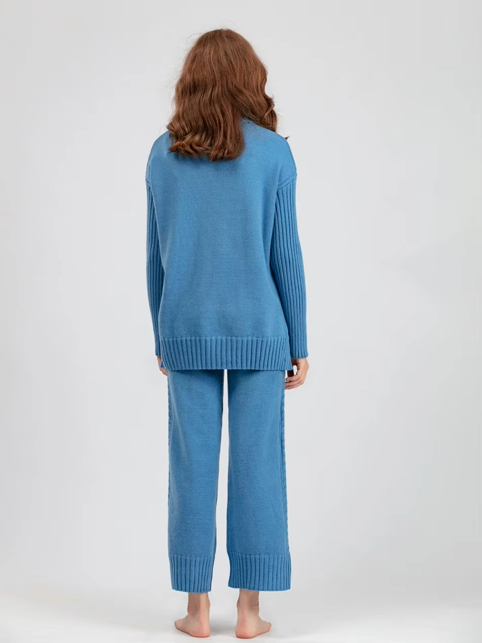 Scarlett | Chic Hoge Hals Gebreide Trui en Losse Broek Set