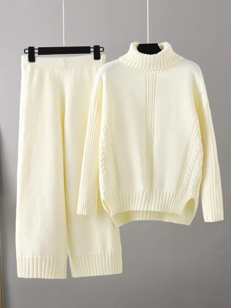 Scarlett | Chic Hoge Hals Gebreide Trui en Losse Broek Set