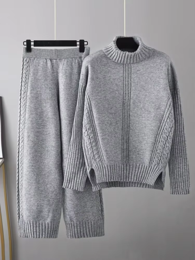 Scarlett | Chic Hoge Hals Gebreide Trui en Losse Broek Set