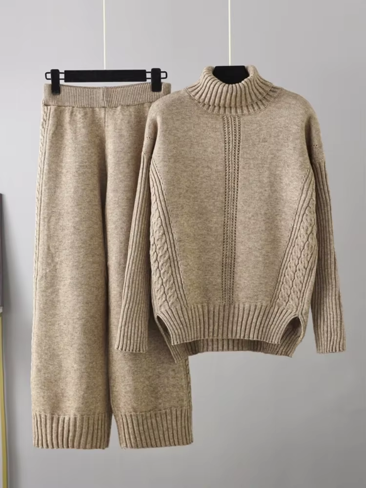Scarlett | Chic Hoge Hals Gebreide Trui en Losse Broek Set