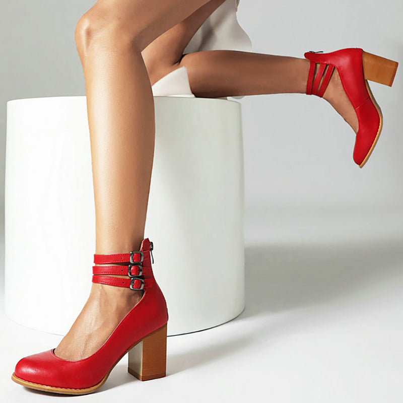Carlijn – Elegante Herfst Sandalen met Enkelband en Blokhak