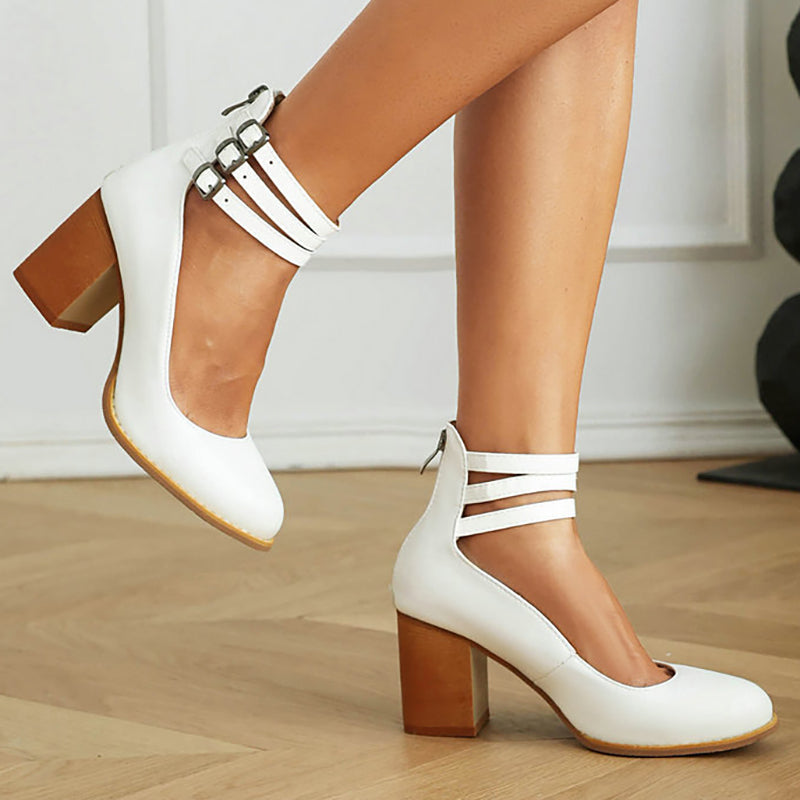 Carlijn – Elegante Herfst Sandalen met Enkelband en Blokhak