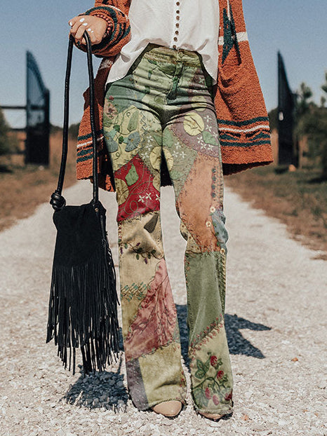 Fresalya | Aardse Patchwork Flared Broek