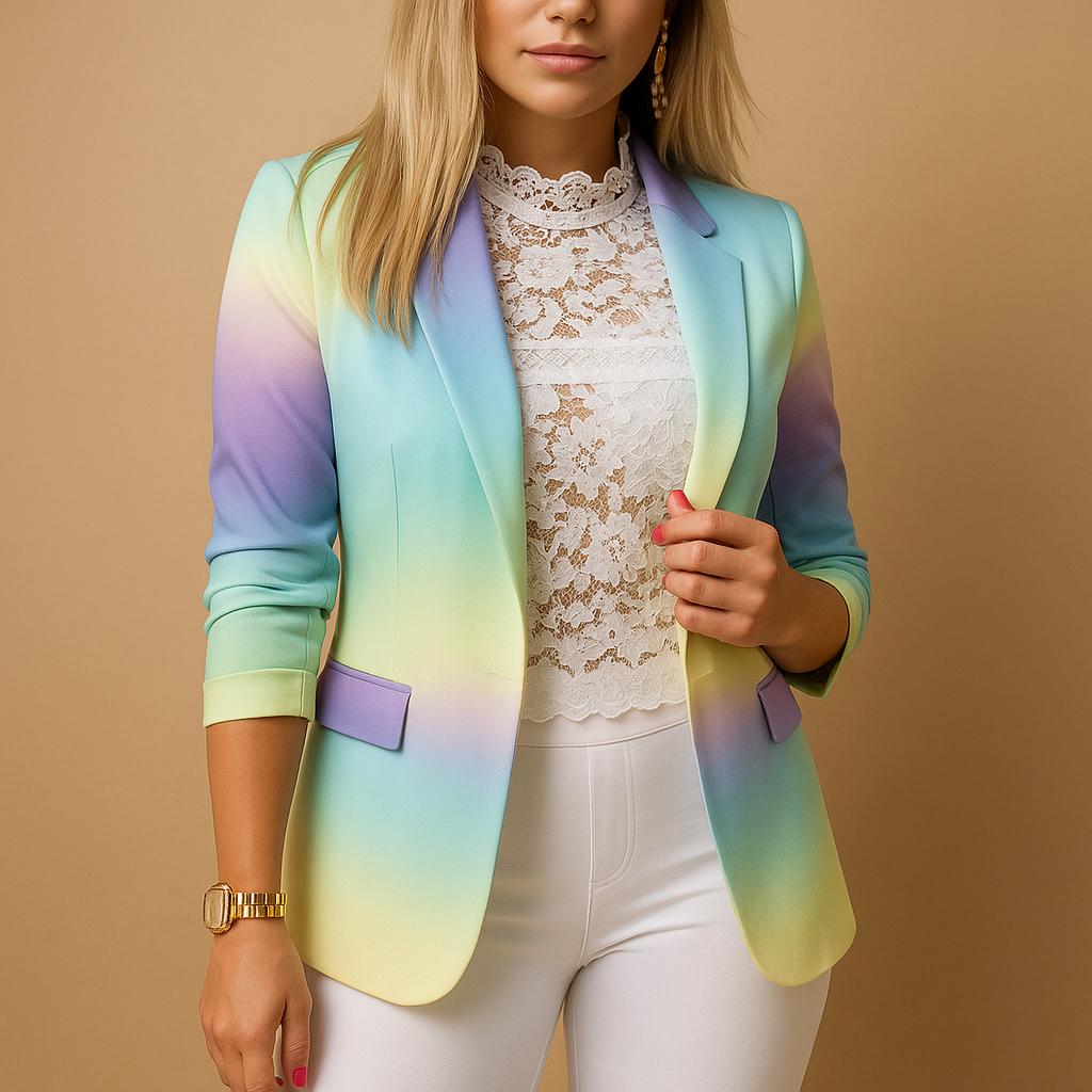 Rivka | Elegante Blazer voor Dames met Vrolijke Print en Sjaalkraag