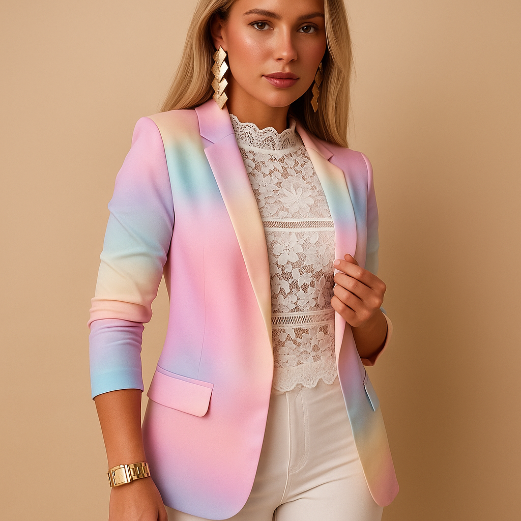 Rivka | Elegante Blazer voor Dames met Vrolijke Print en Sjaalkraag