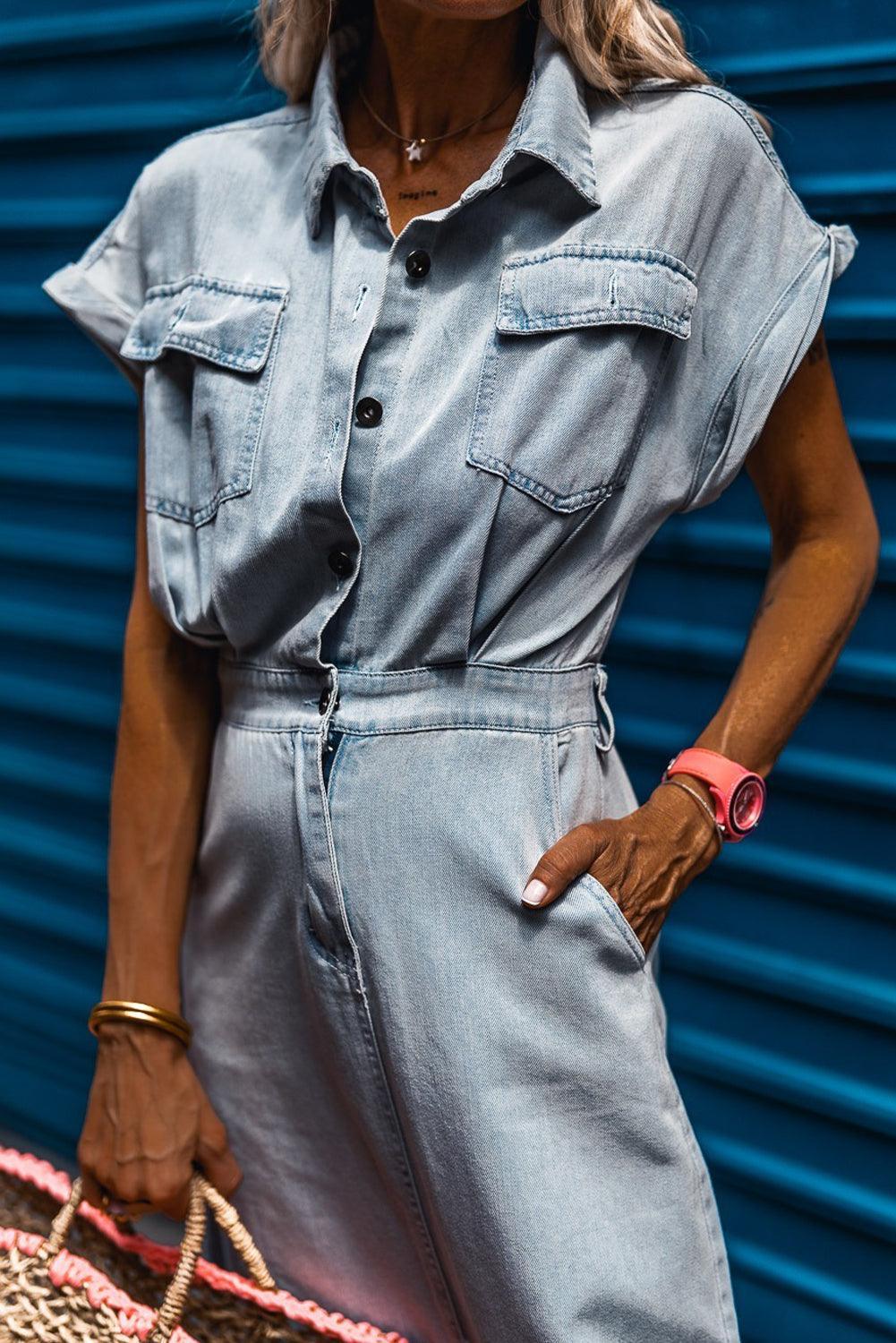 Isabeau | Denimjurk met Elegante, Korte Vleermuismouwen