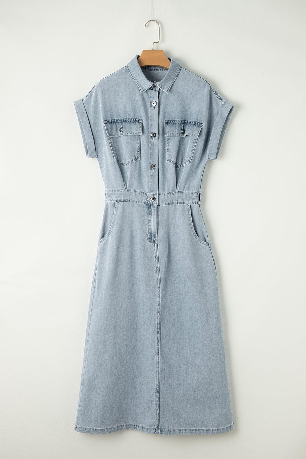 Isabeau | Denimjurk met Elegante, Korte Vleermuismouwen