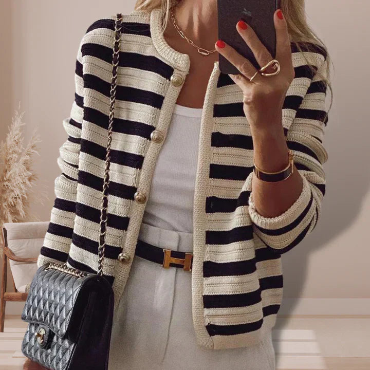 Zayla | Gestreepte Cardigan met Gouden Knopen