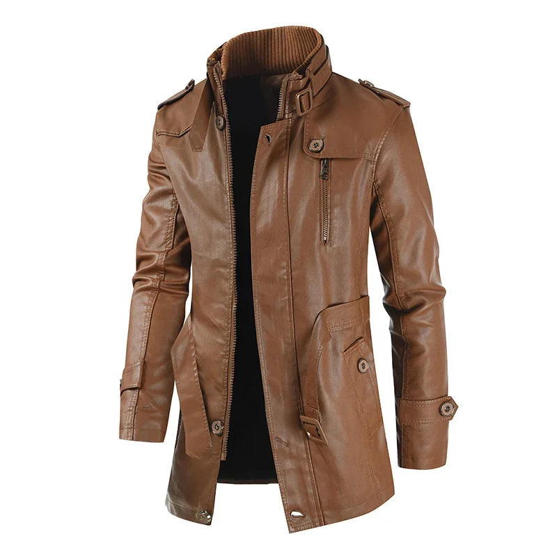 Stan | Elegante lange leren bikerjas