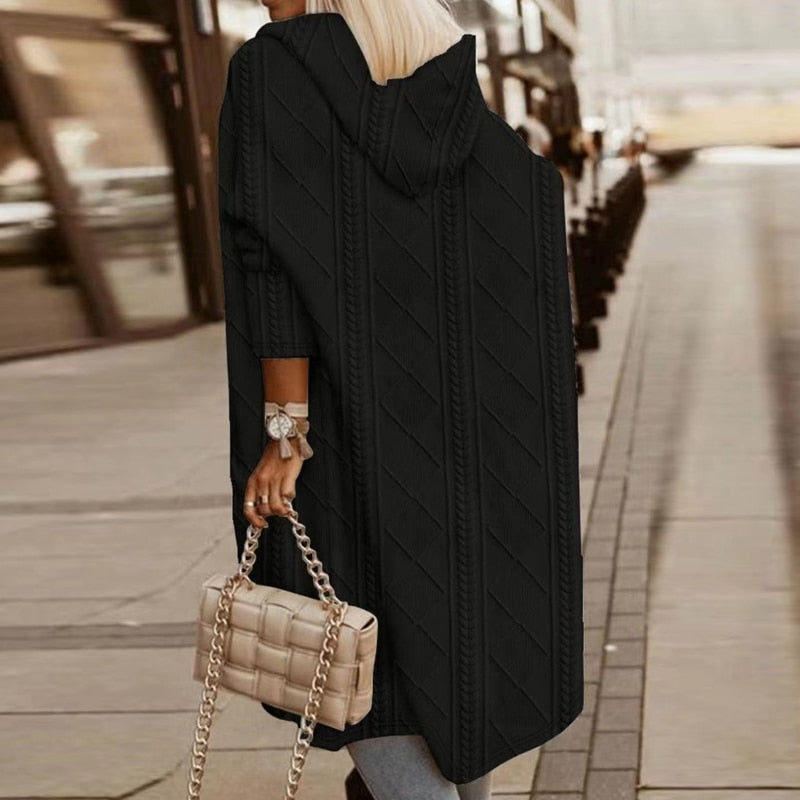 Elise | Lange Gebreide Cardigan met Capuchon