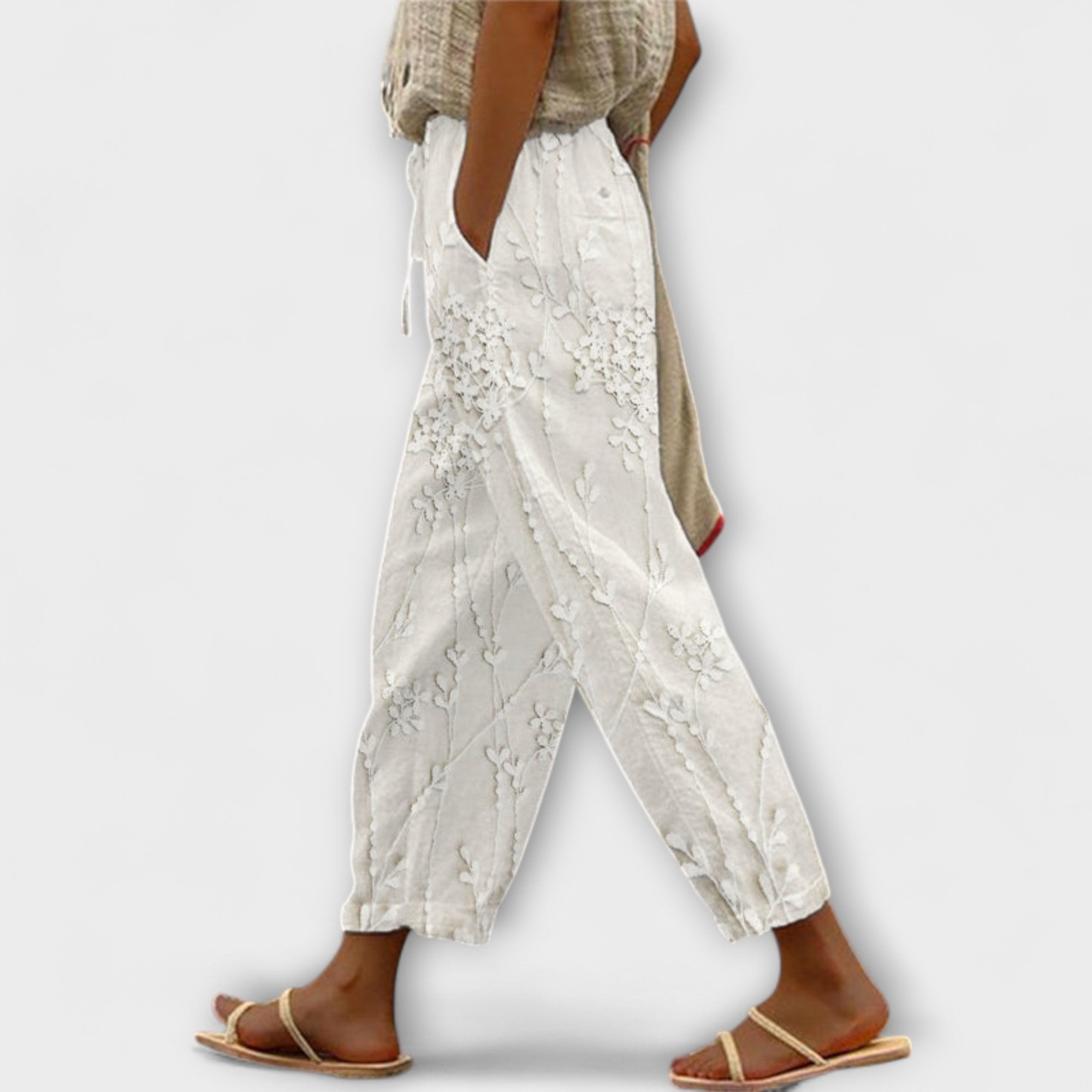 Zoey - Printed Trousers with Grape Leaf Pattern