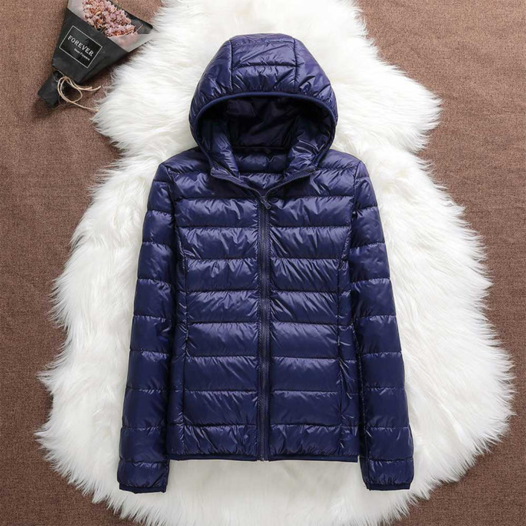 Astrid™ | Marineblauwe Jas met Capuchon