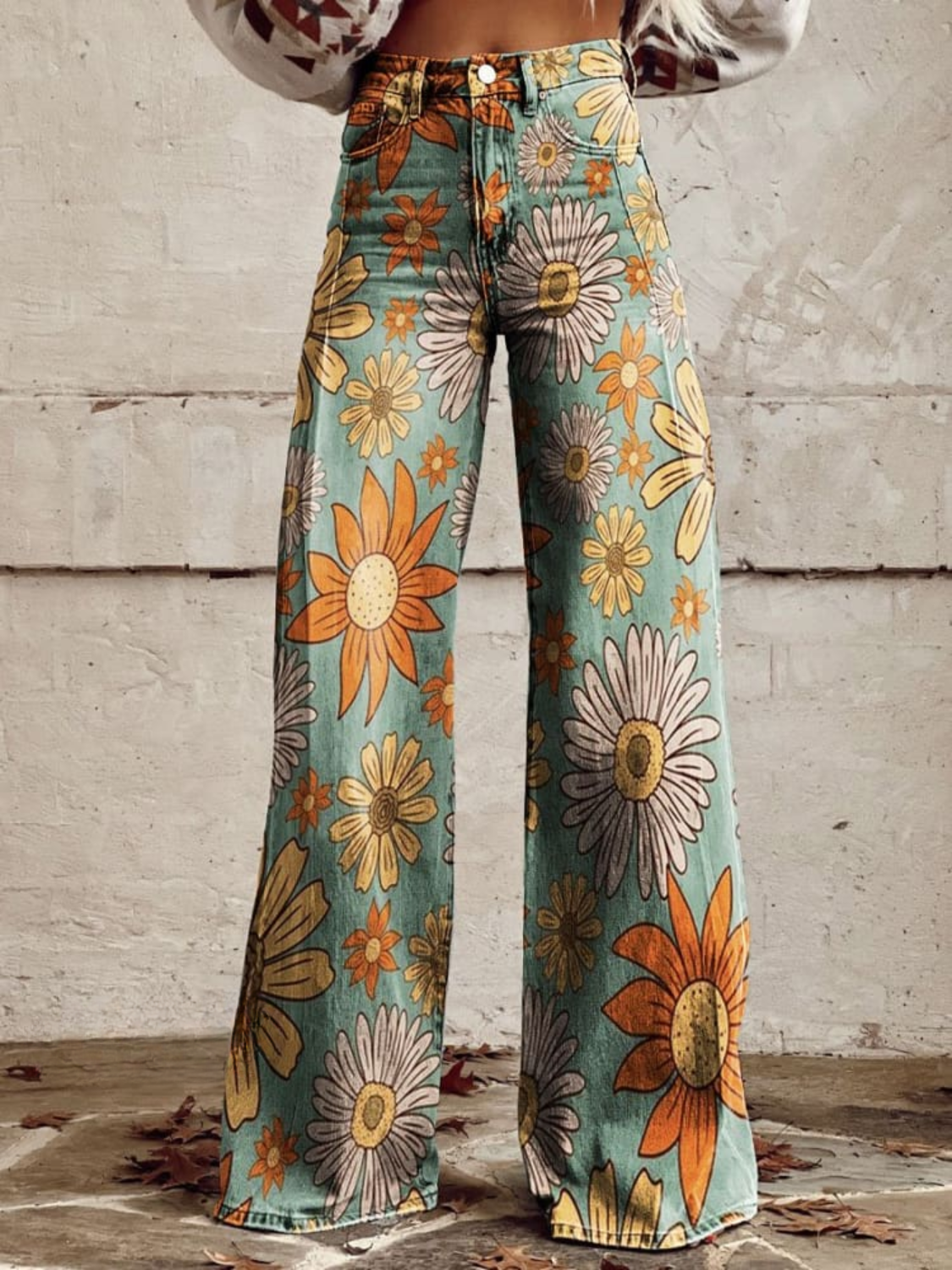 Sophie | Wijde Spijkerbroek met Festival Bloemenprint