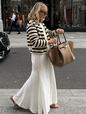Zayla | Gestreepte Cardigan met Gouden Knopen