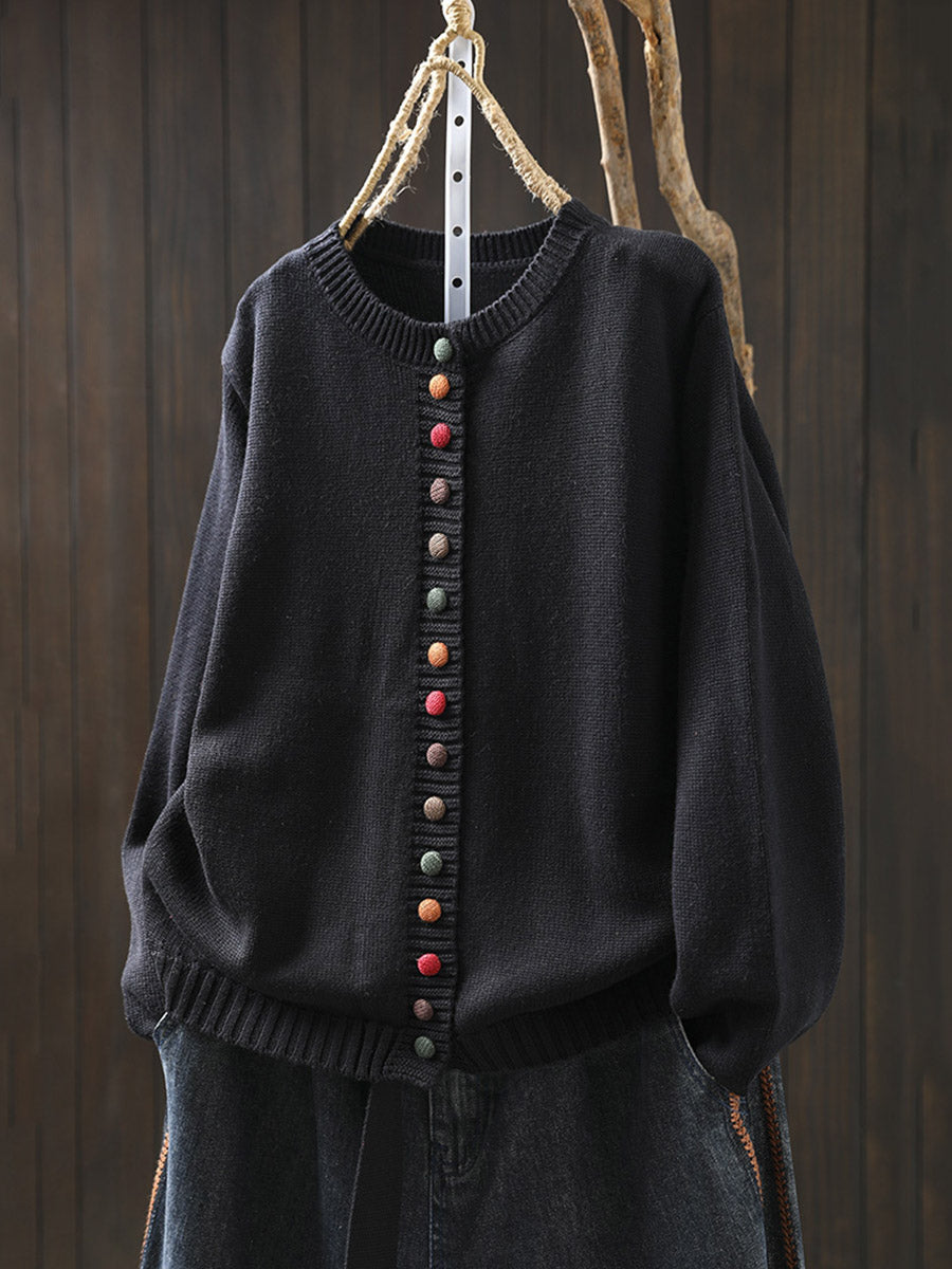 Sanne | Gebreide Cardigan met Gekleurde Knopen