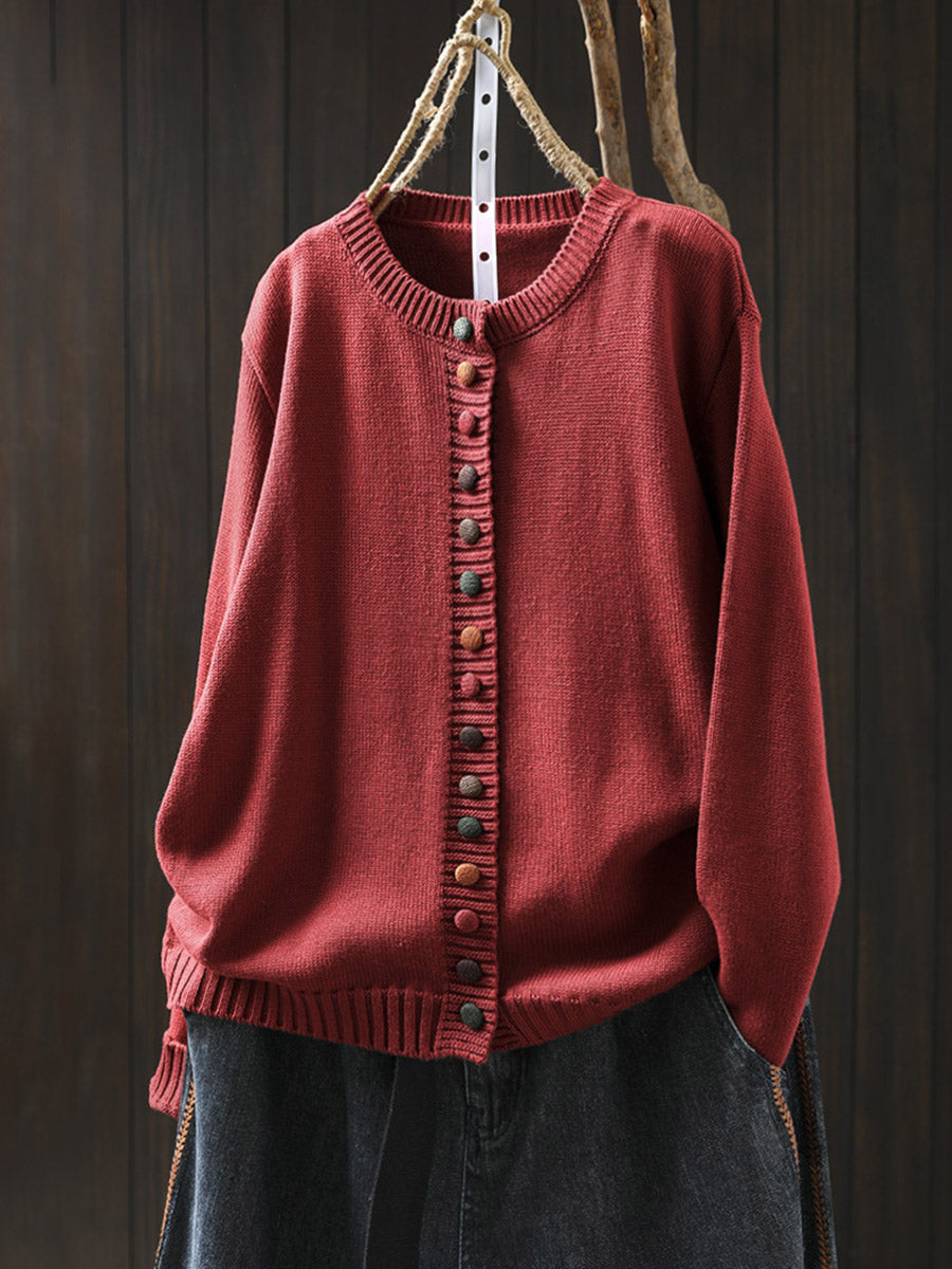 Sanne | Gebreide Cardigan met Gekleurde Knopen