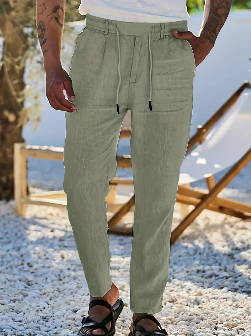 Van Der Waal™ | Linnen Broek met Trekkoord